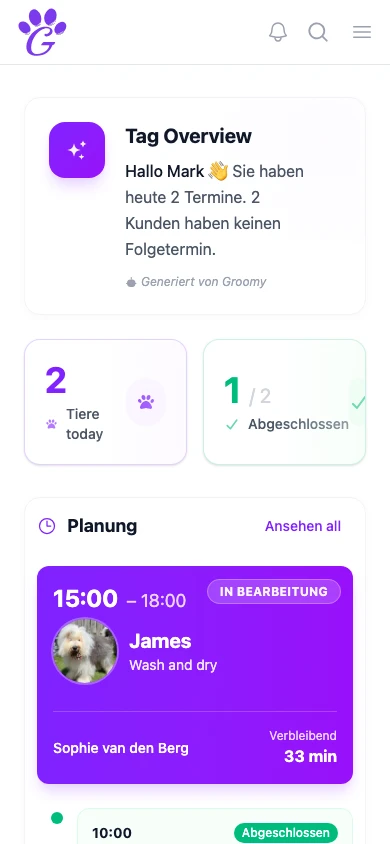GroomSome-App mit Push-Benachrichtigung zur Freigabe der Anmeldung