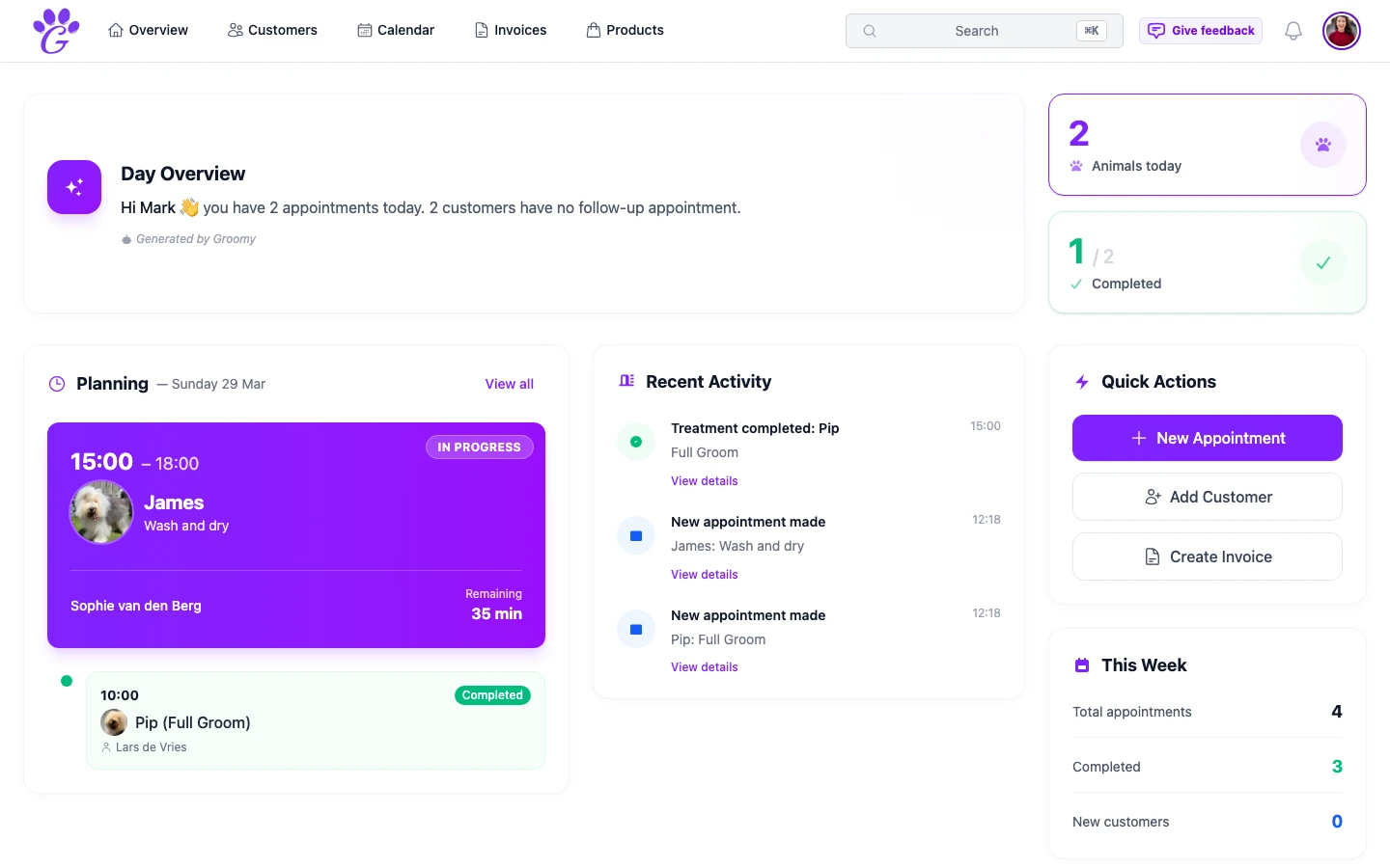 GroomSome dashboard
