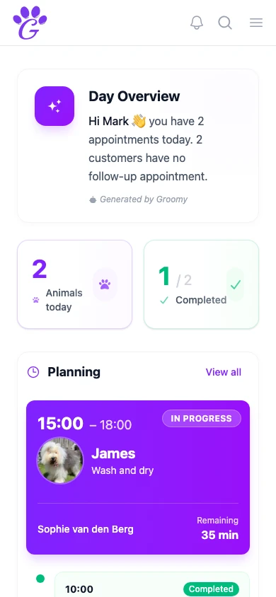 GroomSome mobile dashboard
